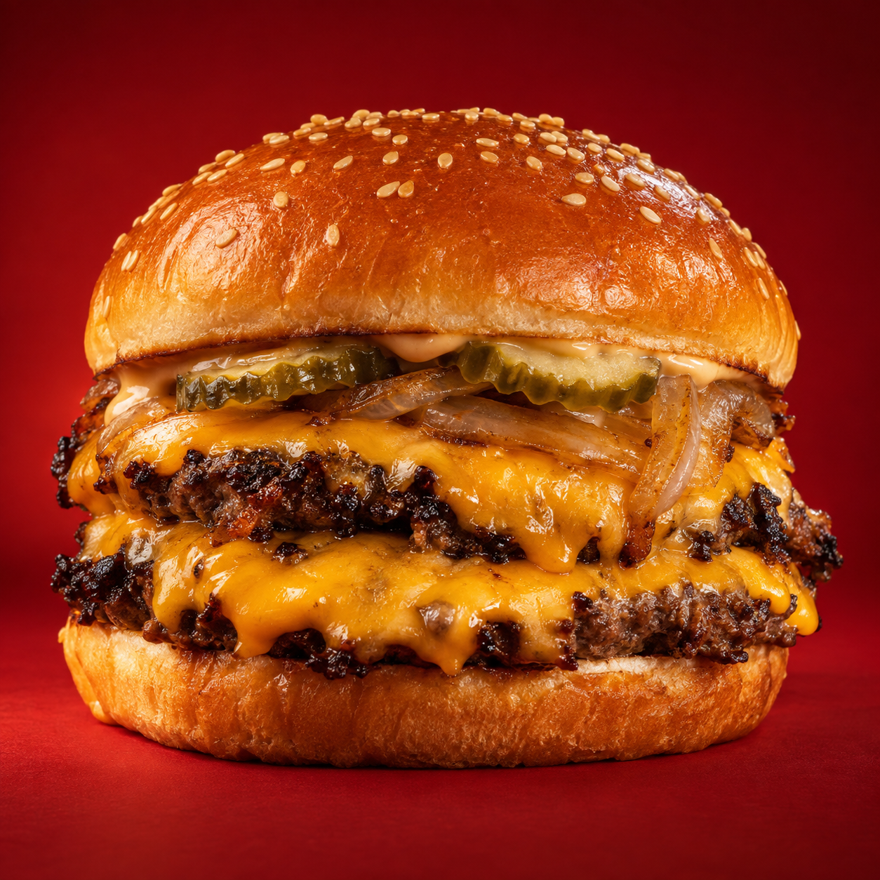 Doble smash cheeseburger de BurgerHouse con cheddar, pepinillos y cebolla